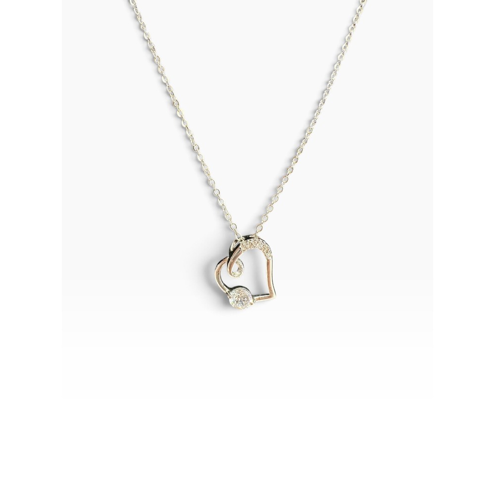 Heart Pendant Necklace Silver Tone Crystal Dainty Romantic